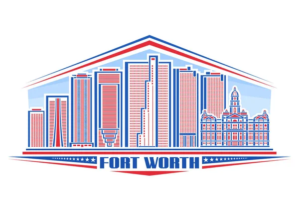 Vektor Illustration Fort Worth Horisontellt Märke Med Linjär Design Berömda — Stock vektor