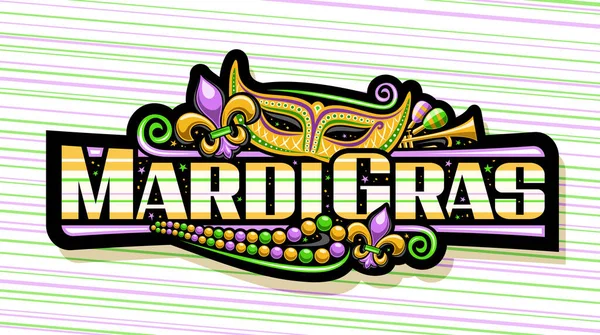 Vector Banner Mardi Gras Dark Decorative Label Illustrations Fleur Lis — Archivo Imágenes Vectoriales