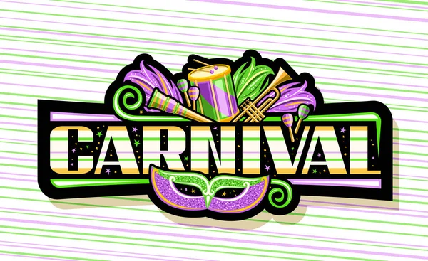 Vector Banner Carnival Black Horizontal Sign Illustrations Purple Venice Carnival — Stockový vektor