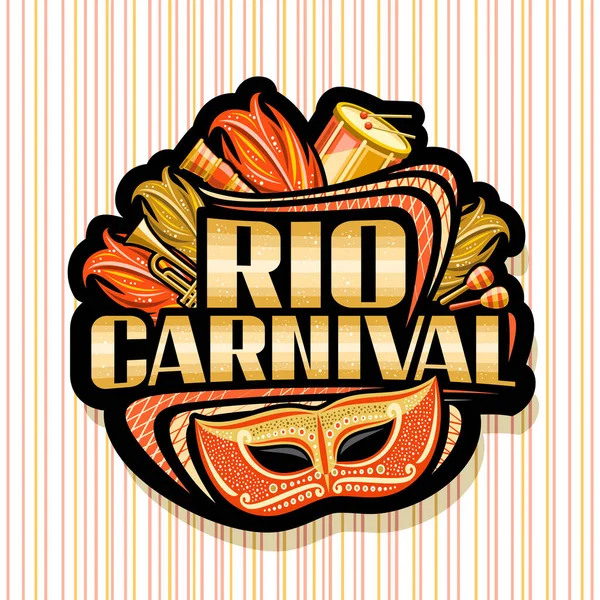Logoen Til Rio Carnival Mørk Dekorativ Etikett Med Illustrasjon Appelsinvenismaske – stockvektor