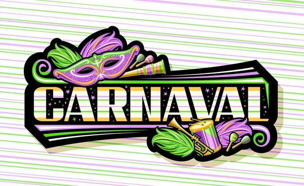 Vector Banner Carnaval Black Horizontal Sign Illustrations Purple Venice Carnaval — Stockový vektor