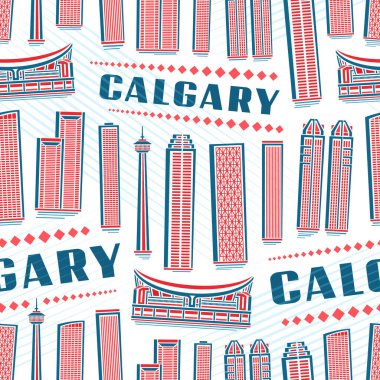 Vektör Calgary Kusursuz Desen, kare yinelenen arkaplan beyaz arkaplan üzerinde modern calgary şehir manzarası resimli ambalaj kağıdı, dekoratif çizgi sanat kentsel poster ile metin calgary