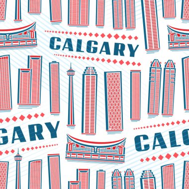 Vector Calgary Seamless Pattern, square repeating background with illustration of modern calgary city scape on white background for wrapping paper, decorative line art urban poster with text calgary clipart