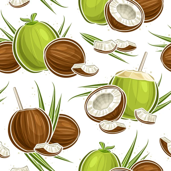 Vector Coconut Seamless Pattern Sich Wiederholender Hintergrund Mit Illustration Von — Stockvektor