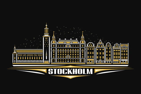 Vektor Illusztrációja Stockholm Sötét Horizontális Kártya Lineáris Design Skandináv Stockholm — Stock Vector