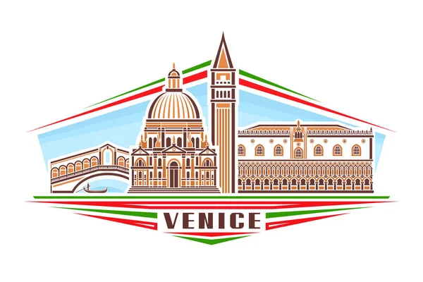 Vector Illustratie Van Venetië Horizontale Badge Met Eenvoudige Lineaire Ontwerp — Stockvector