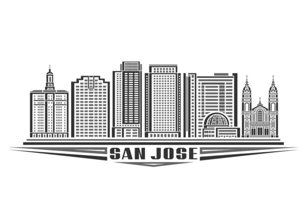 Vektorillustration Von San Jose Monochrome Karte Mit Linearem Design Berühmte — Stockvektor