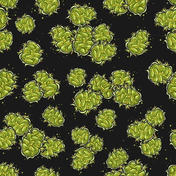 ベクトルマリファナの花シームレスなパターン 包装紙のための薬用マリファナ芽の単離されたイラストで背景を繰り返し 家のインテリアのためのフラットレイ有機マリファナナグのコレクション — ストックベクタ
