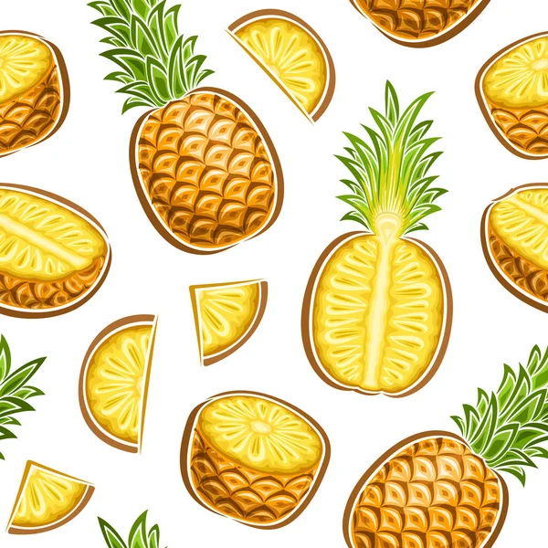 Vector Ananas Seamless Pattern Ripetendo Sfondo Con Illustrazioni Ananas Tritati — Vettoriale Stock