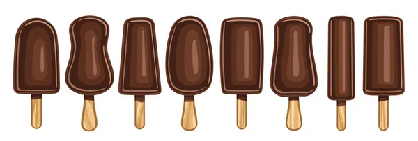 Vektorkészlet Csokoládé Jégkrém Tétel Gyűjteménye Nyolc Kivágott Illusztrációk Fedett Csoki — Stock Vector