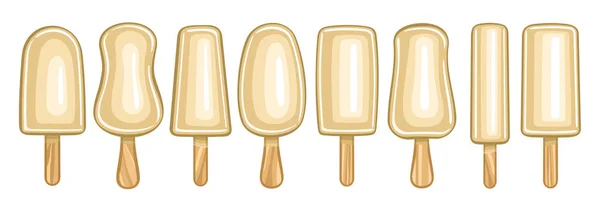 Векторный Набор White Chocolate Popsicle Коллекция Вырезанных Иллюстрированных Белых Мороженых — стоковый вектор
