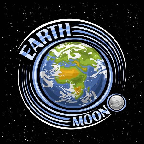 Vector Logo Earth Moon Fantasy Print Planet Earth Rotating Stone — Stock Vector