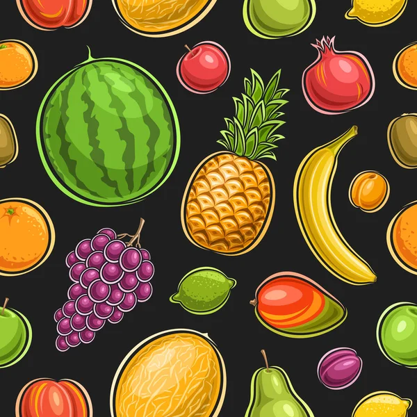 Vector Fruit Seamless Pattern Dark Repeat Background Cut Out Variety — Stock Vector