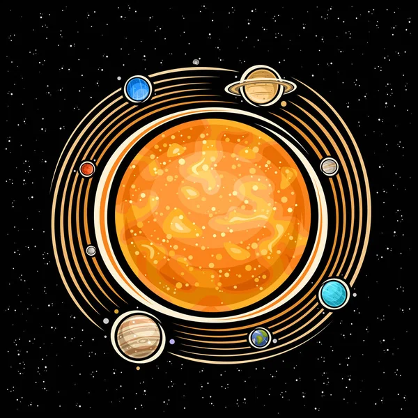 Vector Logo Solar System Decorative Fantasy Print Orange Star Sun — Stock Vector