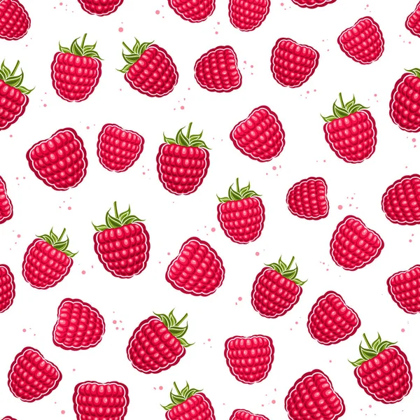 Vector Raspberry Seamless Pattern Ripetere Sfondo Con Ritagliato Illustrazione Lamponi — Vettoriale Stock