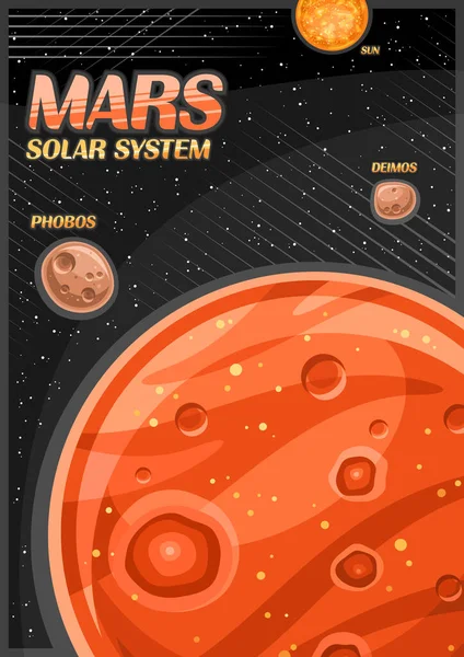Vector Poster Mars Vertical Banner Illustration Rotating Rock Satellites Cartoon — Stock Vector