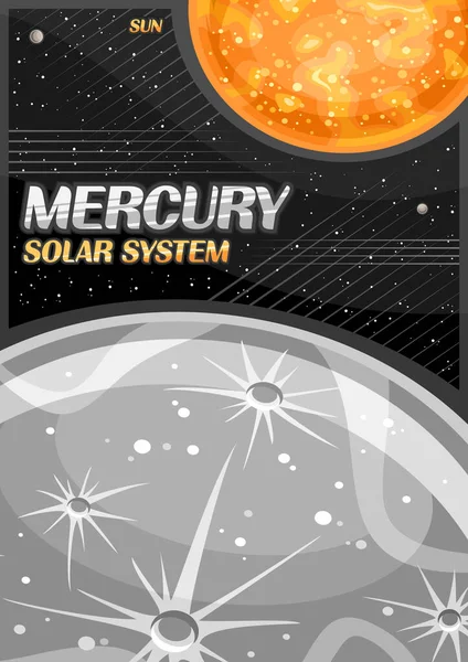 Векторный Плакат Меркурия Вертикальное Знамя Иллюстрацией Вращающейся Планеты Каменной Ртути — стоковый вектор