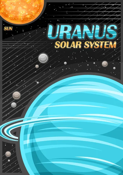 Vector Poster Uranus Vertical Banner Illustration Rotating Satellites Cartoon Uranus — Stock Vector
