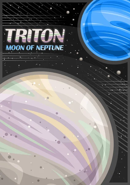 Vector Poster Triton Vertical Banner Illustration Rotating Moon Triton Blue — Stock Vector