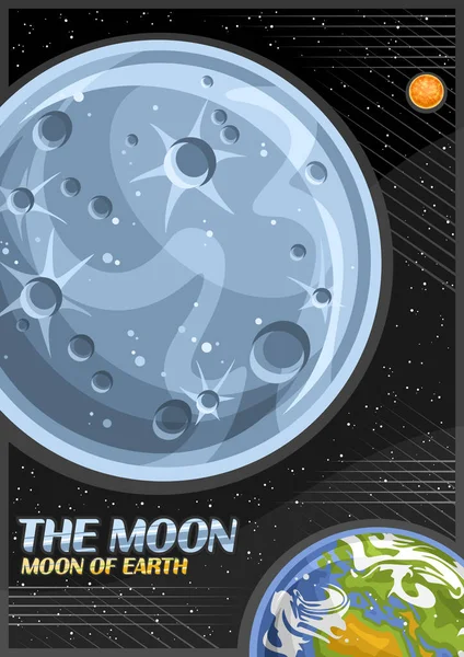 Векторный Плакат Луны Декоративное Вертикальное Знамя Иллюстрацией Вращающейся Каменной Луны — стоковый вектор