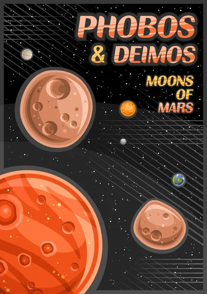 Vector Poster Phobos Deimos Vertical Banner Illustration Rotating Stone Moons — Stock Vector