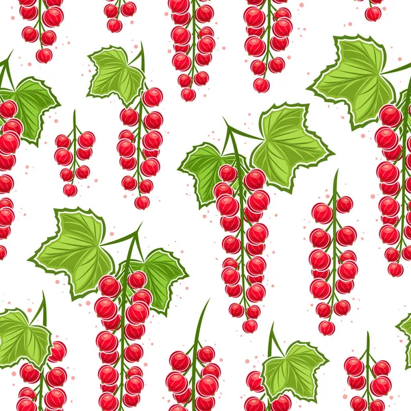 Vector Red Currant Branches Seamless Pattern Repeat Background Illustrations Sour — Stock Vector