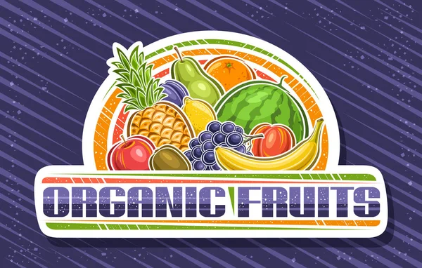 Logotipo Vectorial Para Frutas Orgánicas Pizarra Decorativa Blanca Con Ilustración — Vector de stock