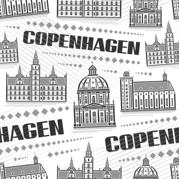 Vector Copenhagen Zökkenőmentes Minta Ismétlődő Háttér Illusztrációjával Híres Európai Koppenhágai — Stock Vector