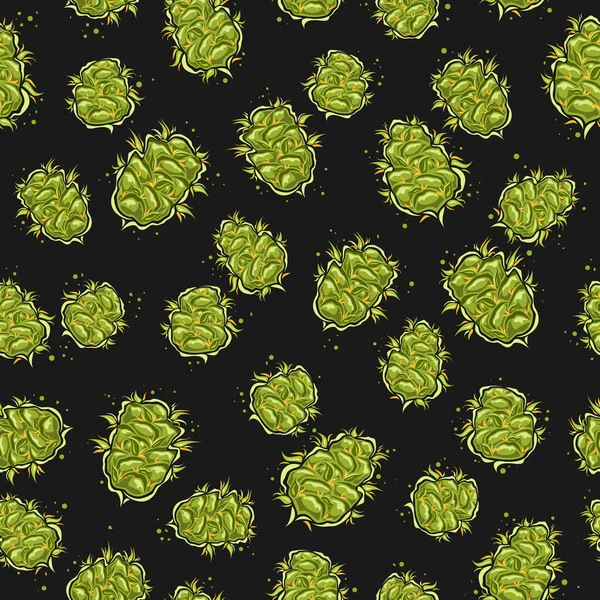 ベクトル大麻の芽シームレスなパターン 包装紙のための乾燥大麻の芽のイラストをカットした装飾的な繰り返しの背景 家のインテリアのためのフラットレイ有機マリファナの芽のコレクション — ストックベクタ