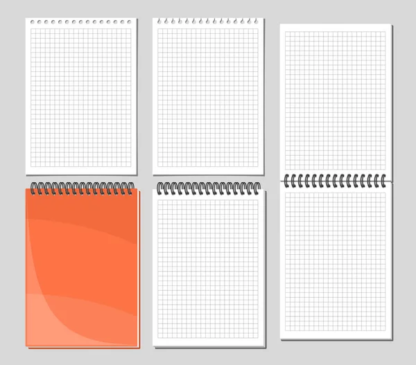 矢量记事本集 收集5个不同格式化笔记本页的截图 一组灰色背景的打开和关闭螺旋记事本 一组白色A4格式垂直复制空间 — 图库矢量图片