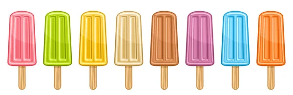 Vector Set Fruit Popsicle Lots Collection Eight Cut Out Illustrations — Διανυσματικό Αρχείο
