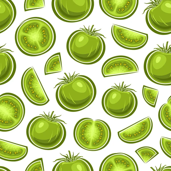 Vector Green Tomato Seamless Pattern Repeat Background Various Chopped Garden — Stock Vector