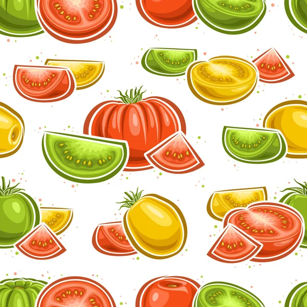 Vector Colorful Tomato Seamless Pattern Repeat Background Still Life Composition — Stock Vector