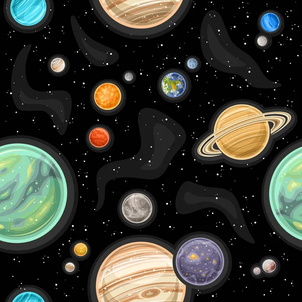 Διάνυσμα Space Seamless Pattern Τετράγωνο Επαναλαμβανόμενο Φόντο Απεικόνιση Διαφορετικών Πλανητών — Διανυσματικό Αρχείο