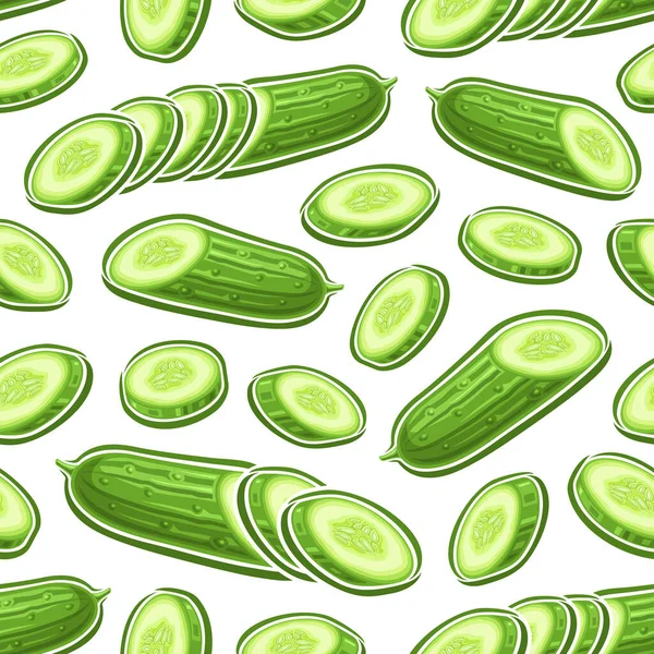 矢量黄瓜无缝图案 重复背景与切片成熟的菜园黄瓜为床单 装饰正方形海报与一组平面放置飞行的农民黄瓜水果为家庭内部 — 图库矢量图片