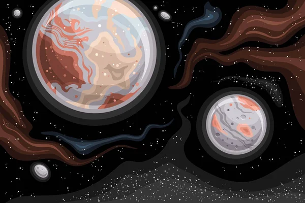 Διάνυσμα Φανταστικό Διαστημικό Χάρτη Αστρονομικό Οριζόντιο Πόστερ Σχέδιο Κινουμένων Σχεδίων — Διανυσματικό Αρχείο