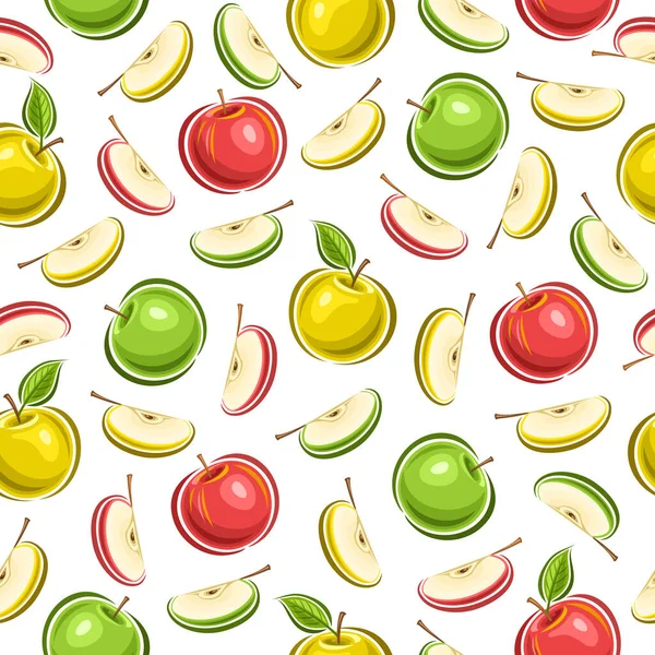 Vector Colorful Apple Seamless Pattern Square Repeat Background Cut Out — Stock Vector