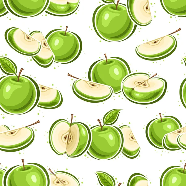 Vector Green Apples Seamless Pattern Repeat Background Fruity Composition Green — Stock Vector