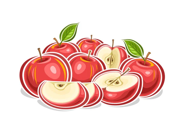 Logo Wektora Dla Czerwonych Jabłek Dekoracyjny Plakat Poziomy Zarysem Ilustracji — Wektor stockowy
