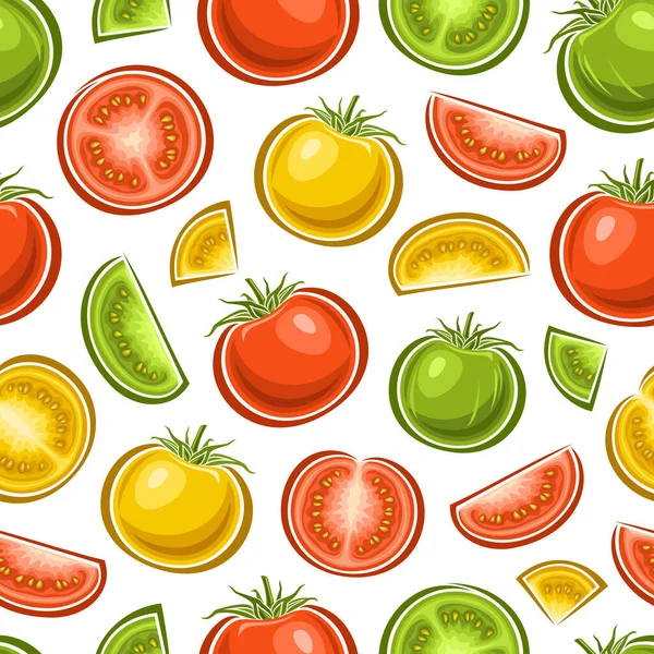 Vector Colorful Tomato Seamless Pattern Repeat Background Various Chopped Garden — Stock Vector
