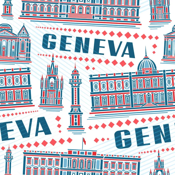 stock vector Vector Geneva Seamless Pattern, square repeat background with illustration of famous geneva city scape on white background, decorative line art modern urban poster with blue text geneva for home decor