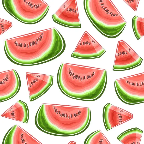 Vector Watermeloen Naadloos Patroon Herhaal Achtergrond Met Gehakte Rijpe Watermeloenen Stockillustratie