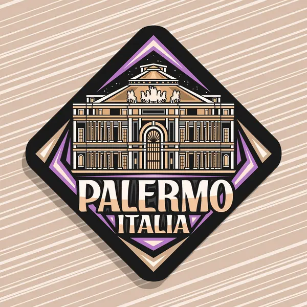 Vektor Logo Für Palermo Schwarzes Rautenstraßenschild Mit Linienabbildung Des Berühmten Stockvektor