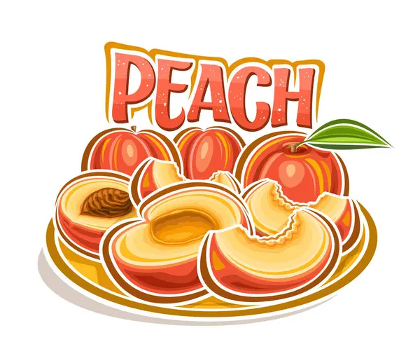 Vector Logo Für Pfirsich Dekoratives Horizontales Poster Mit Umrissabbildung Orangefarbener Vektorgrafiken
