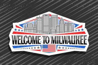Milwaukee için vektör logosu, Milwaukee için dekoratif kesim kağıt rozet. Milwaukee 'ye hoş geldiniz siyah kelimeleriyle sanat tasarımı buzdolabı mıknatısı.