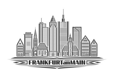 Vector illustration of Frankfurt am Main, monochrome card with linear design frankfurt city scape, european urban line art concept with unique lettering for text frankfurt am main on white background clipart