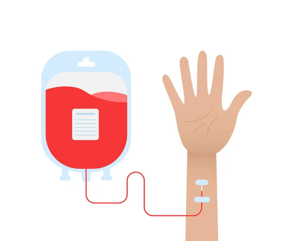 Worek Krwi Ręka Dawcy Lub Pacjenta Transfuzja Krwi Dawstwo Krwi — Wektor stockowy