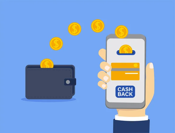 Koncepcja Online Cashback Zwrot Gotówki Lub Zwrotu Pieniędzy Pomocą Mobilnej — Wektor stockowy