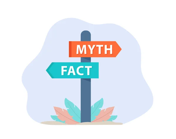 Straßenschild Mit Wörtern Mythen Gegen Fakten Wahre Oder Falsche Informationen — Stockvektor
