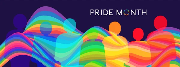 Lgbtプライド月間バナー 虹の波の形の色と人 バナー ポスター チラシ ウェブサイトの流行の背景 — ストックベクタ